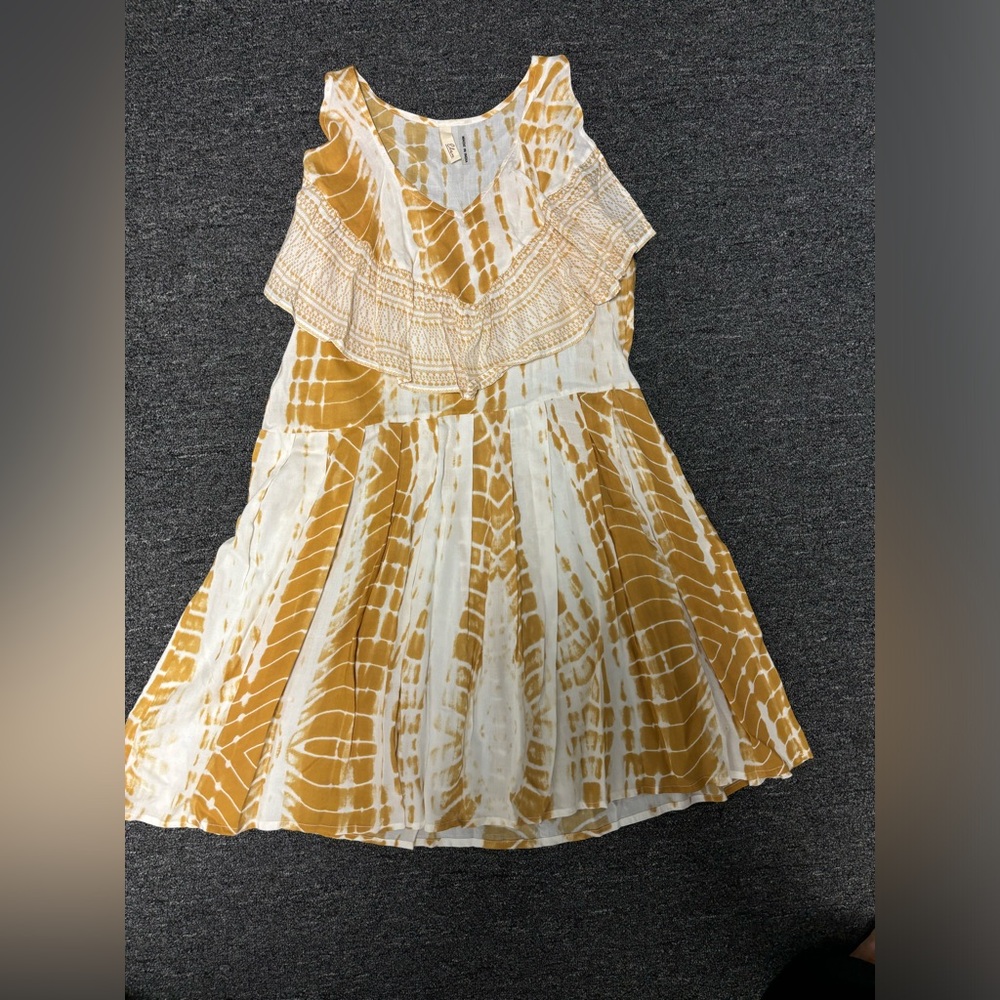 Elan Goldie mustard Tie-Dye Ruffle Dress
